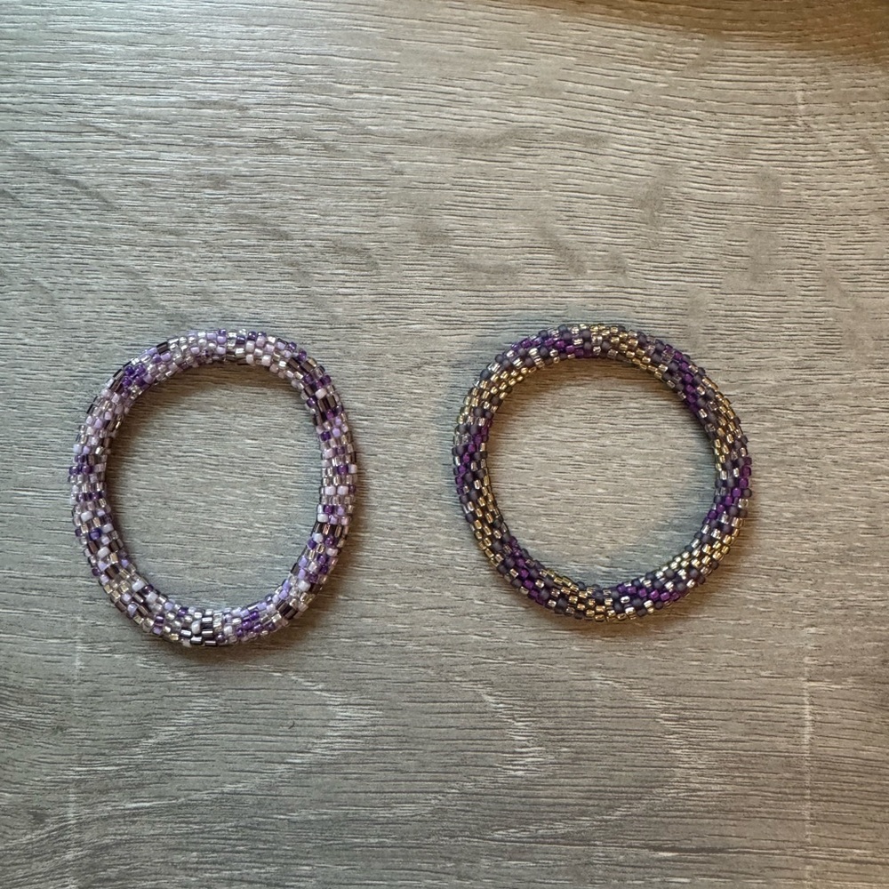 LILY AND LAURA Purple and Gray Beaded Bracelets